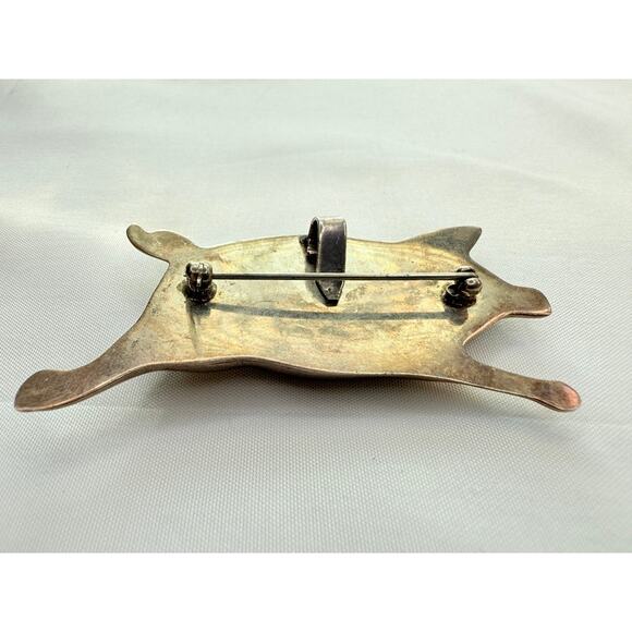 Vintage MCM Studio Sterling Silver Repoussé Figural Pig Brooch Pendant, Unsigned - Picture 4 of 7